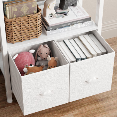 71.65"H X 20"W Modern Wooden-Metal Bookshelf with 2- fabric Drawers