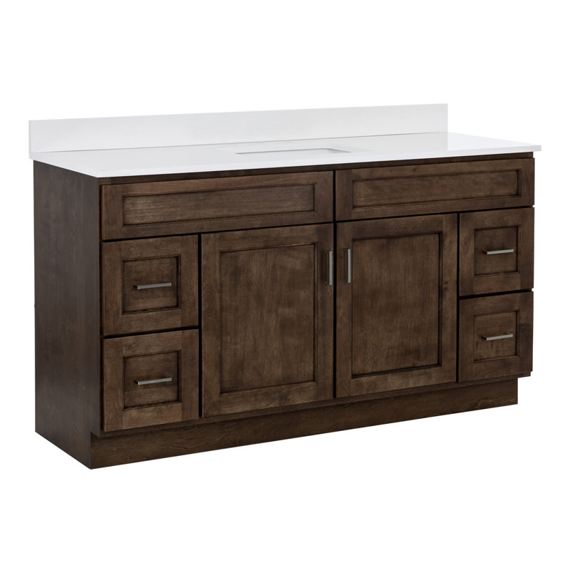 Sollman 61" Kodiak Brown Single Sink Bathroom Vanity with White Ice Quartz Top, 61"