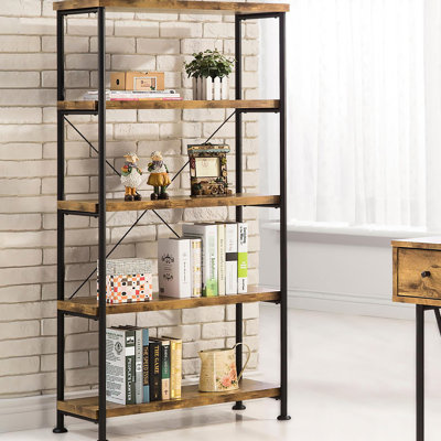 Bibliothèque antique avec muscade et noir avec 4 tablettes, rehausse la sensation rustique du bureau à domicile et de la vie à 4 tablettes en noir, convient à une pièce de style industriel