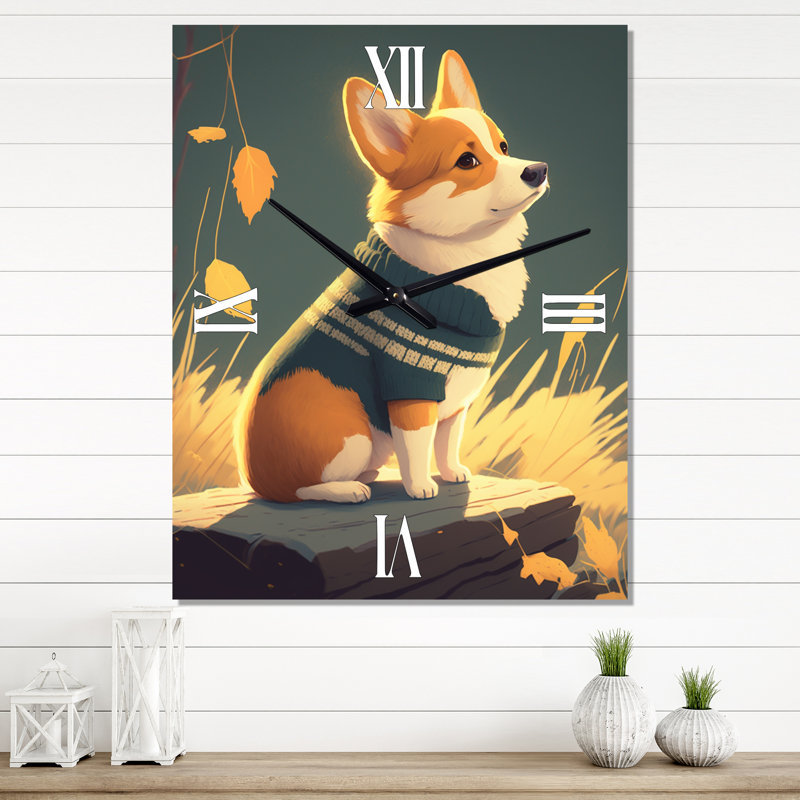 Mignon petit chien Corgi - horloge murale moderne animaux mafieux, Petit