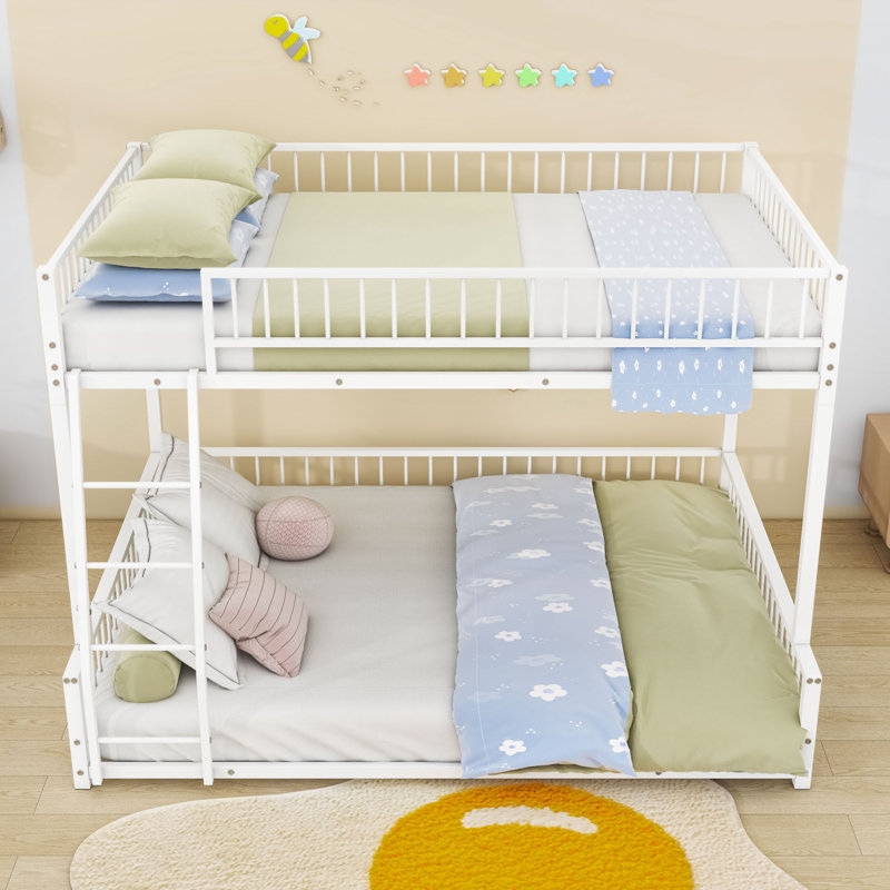 Metal Bunk Bed With Ladder, Full XL Over Queen, White