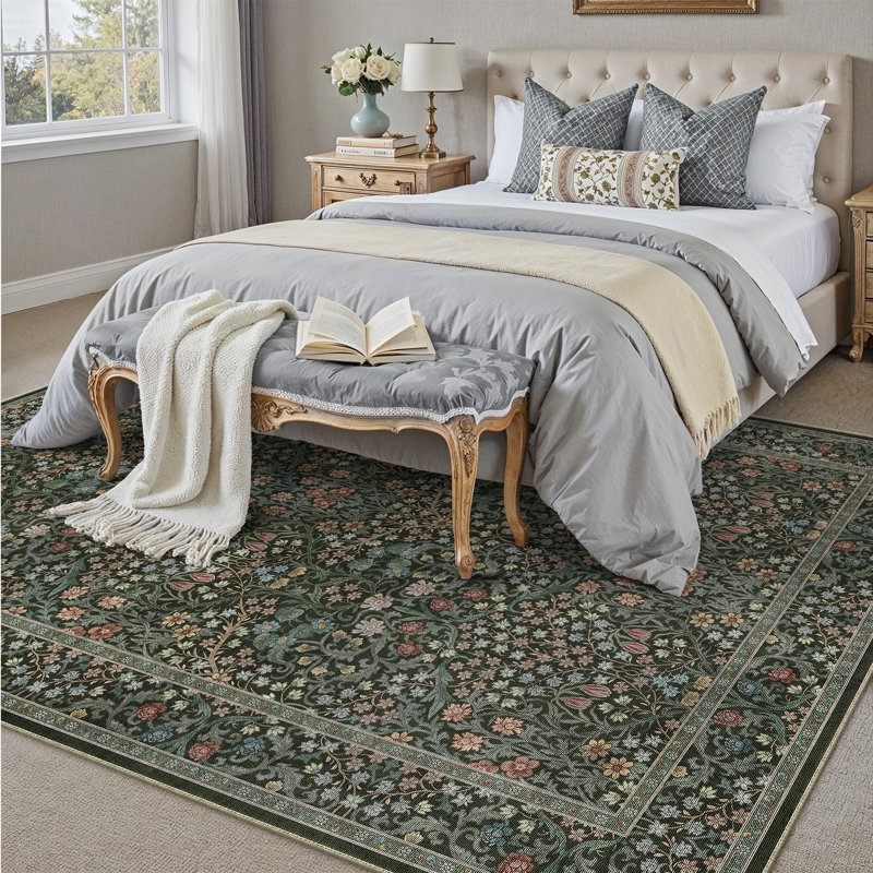 Tapis floral lavable à la machine avec envers antidérapant, Rectangle 6 pi x 9 pi