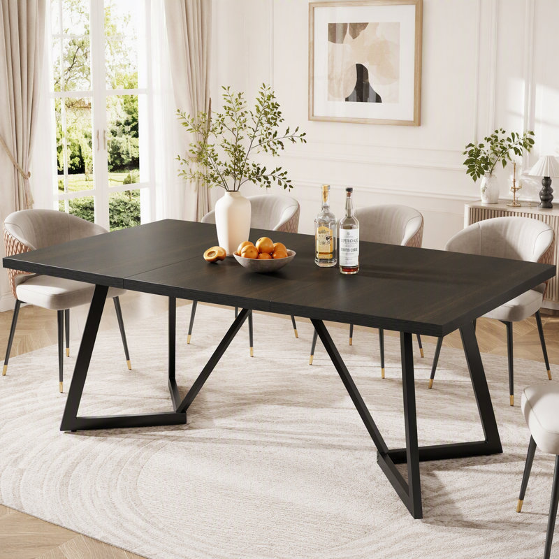 71" Modern Rectangular Dining Table with Heavy-Duty Metal Frame for 6-8 People