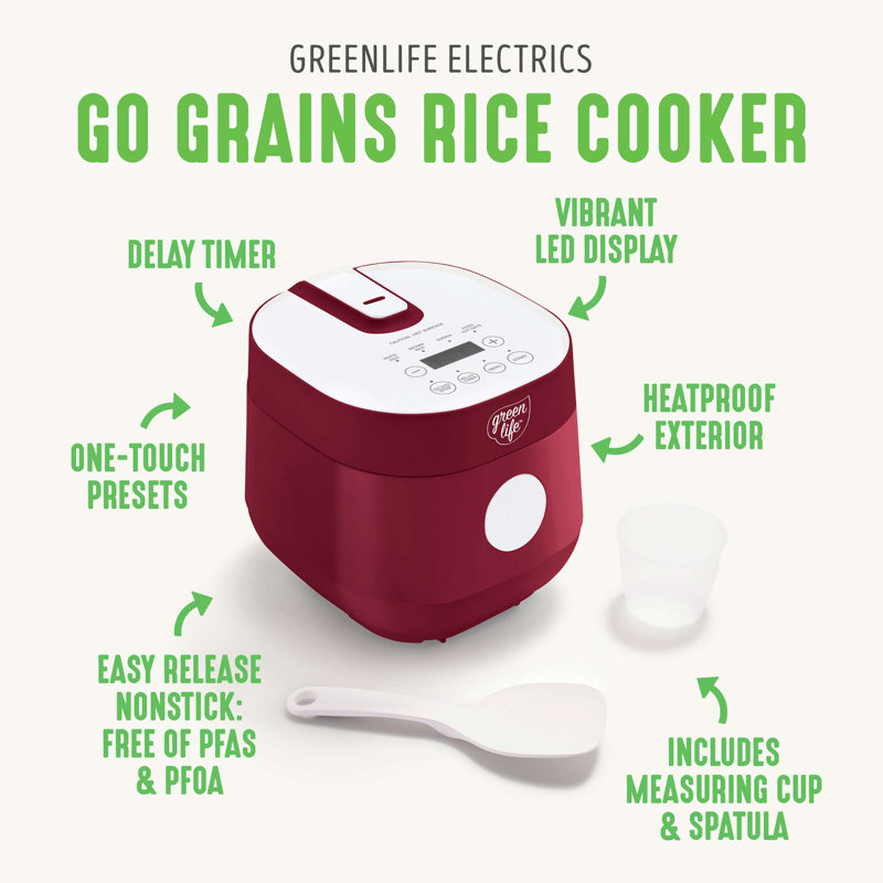 GreenLife Electrics Rice Cooker, Red