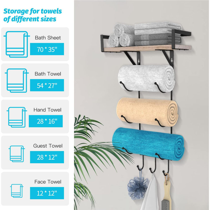 Sophiamaria Metal Bracket Shelf with Hooks