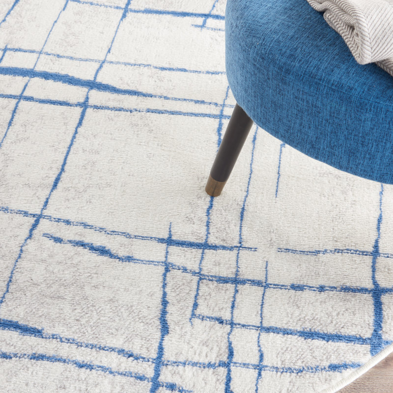 Tapis ivoire et bleu à motifs irréguliers, Rectangle 3 pi x 5 pi