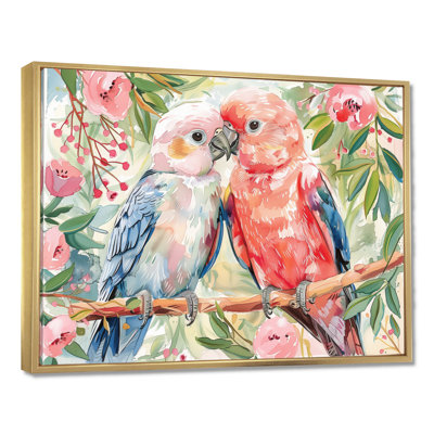 Reproduction d'art perroquet rose et vert Love Birds II