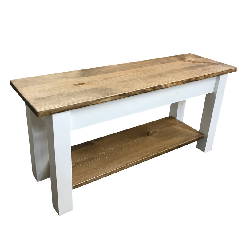 Banc de rangement en bois massif Mccardle, H 17 po x l 54 po x P 12 po, Naturel / Blanc