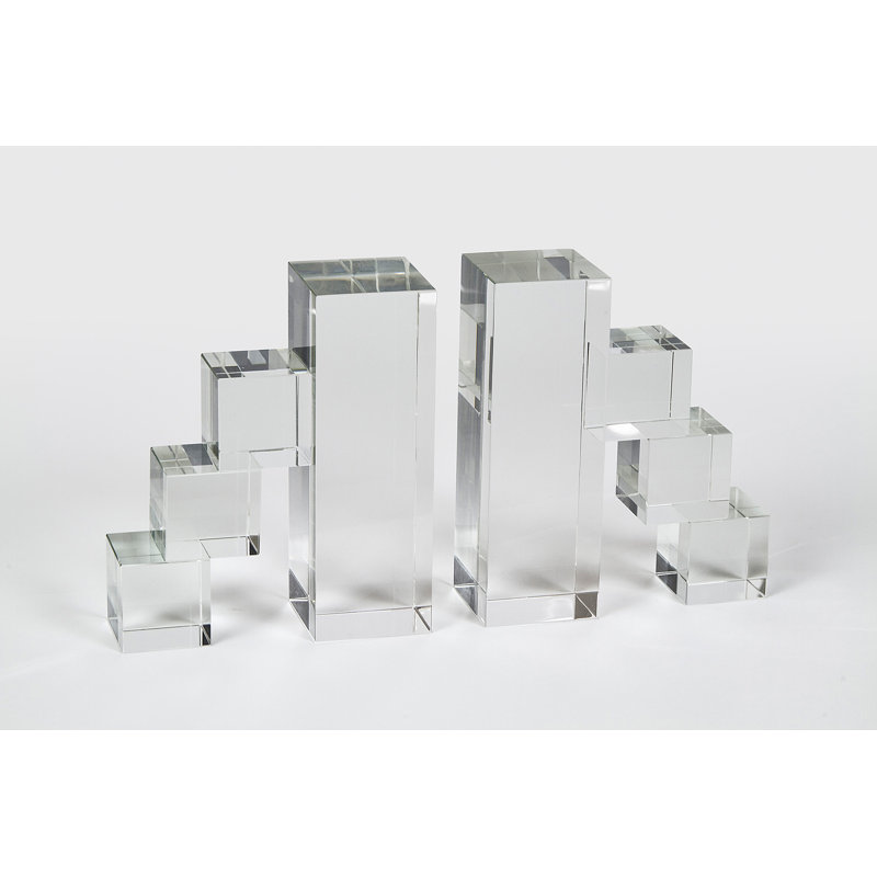 Clear Crystal Block Steps Bookend Pair