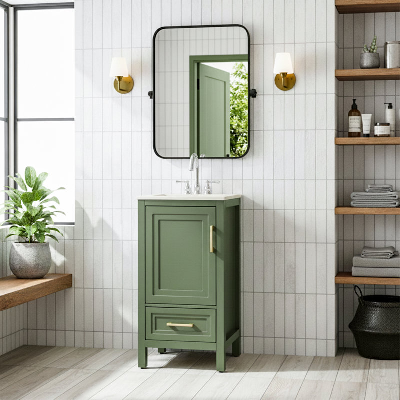 18" Single Bathroom Vanity with Ceramic Top, Green