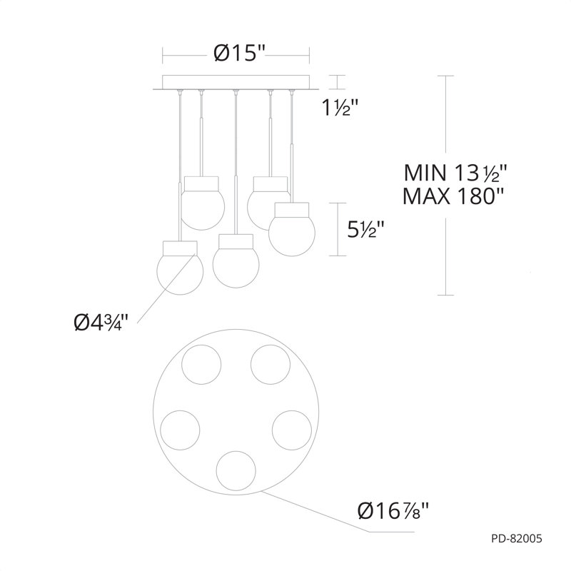 Luminaire suspendu double à DEL à double bulles, Laiton vieilli, 5, 1.5" H x 16.88" W x 16.88" D