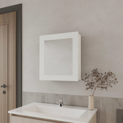 Armoire de rangement blanche pour salle de bain - 2 tablettes, miroir