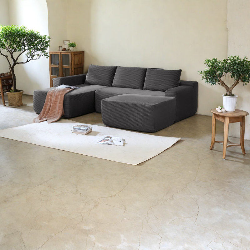Canapés modulaires spacieux, velours côtelé moelleux, salon moderne
