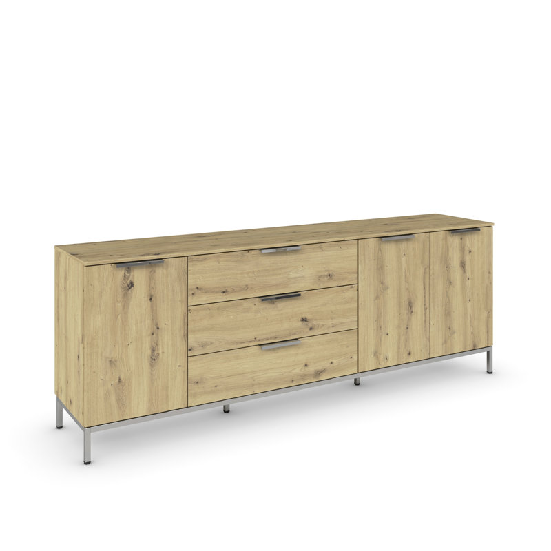 Flipp 3 Drawer 200Cm W Combo Dresser, Artisan Oak/Chrome