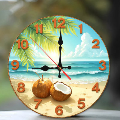 Décoration murale horloge plage et noix de coco
