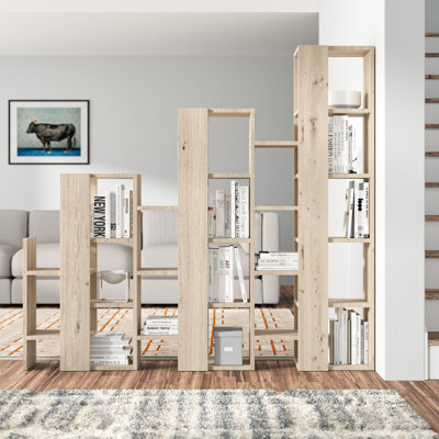 Modern Staircase Design Divider Bookcase with 21 Open Shelves