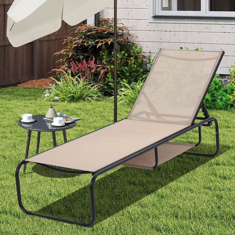 Chaise longue d'extérieur en polyrésine, Kaki