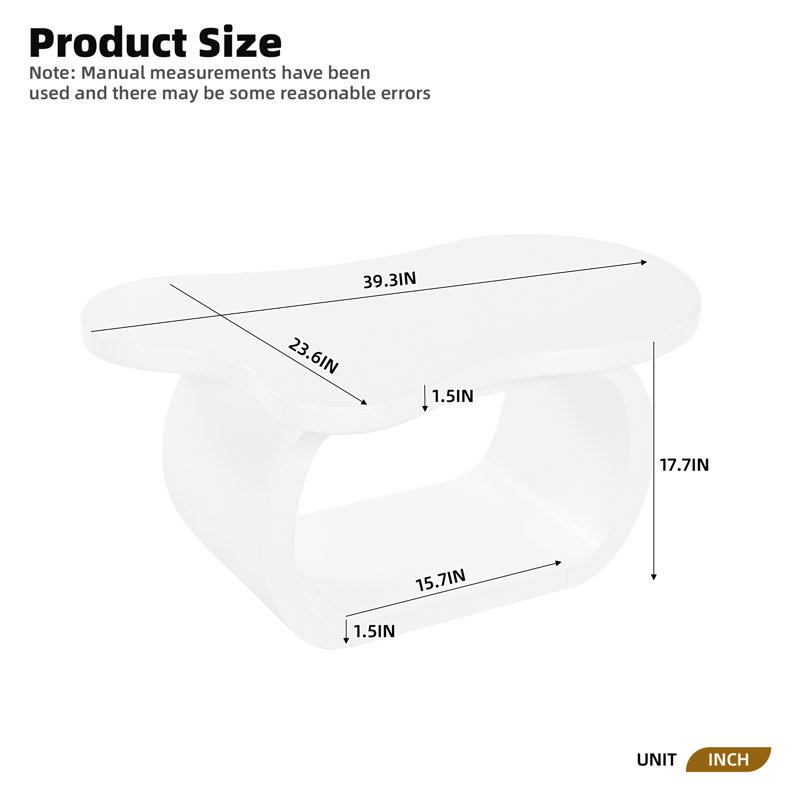  Table basse moderne et irrégulière avec pieds courbés, table d'appoint Cloud, Blanc
