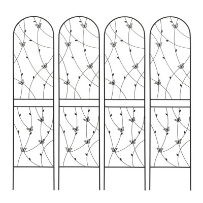 Ensemble de 4 treillis de jardin en métal antirouille pour plantes grimpantes déco papillon