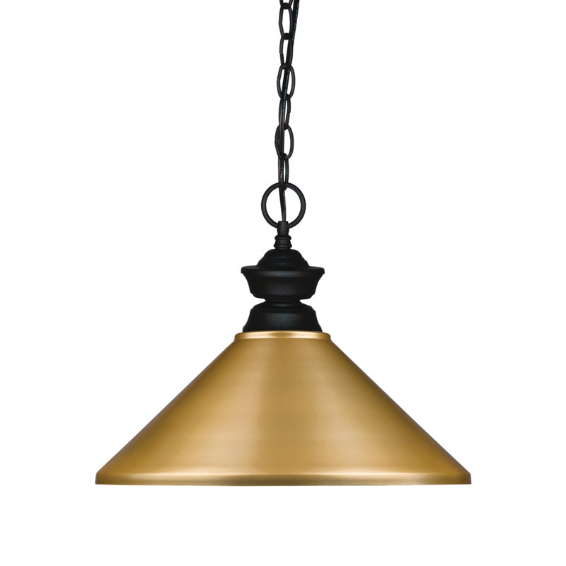 Luminaire suspendu conique à 1 lumière Chevelle, Or satiné, Noir mat