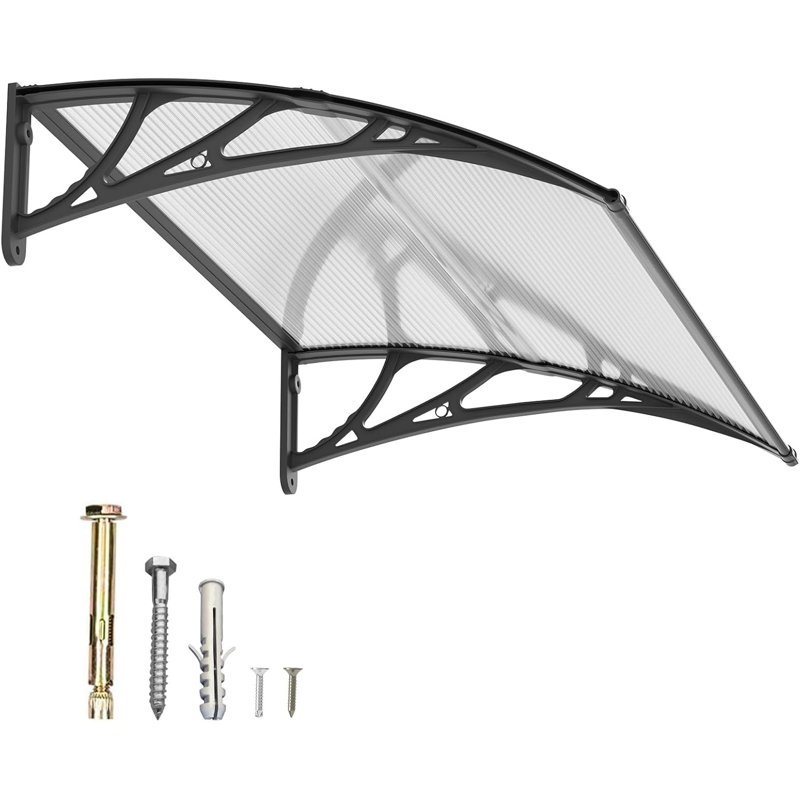 Window Awning Door Canopy Polycarbonate Hollow Sheet with Black ABS Bracket Overhang Exterior Awning for Door Entrance,Patio