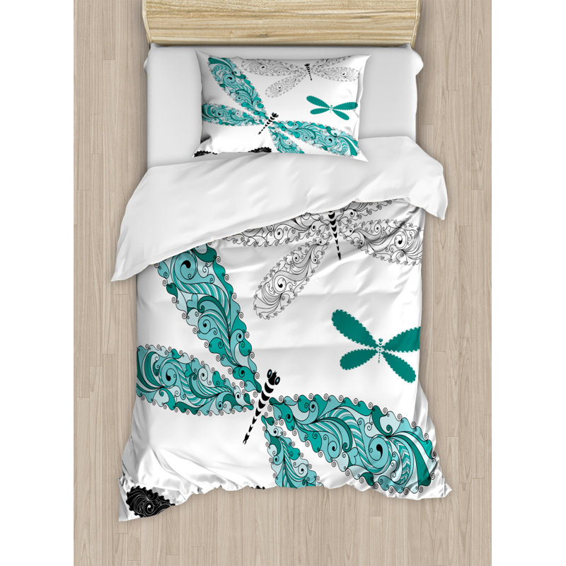 Stewartsville Turquoise/Black/White Microfiber 350 TC Modern & Contemporary Duvet Cover Set