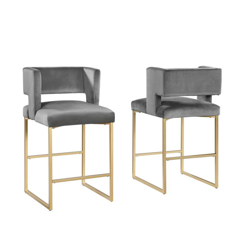 Ensemble de 2 tabourets de comptoir Modern Modern 27 po avec revêtement en velours gris doux, Siège gris / cadre doré