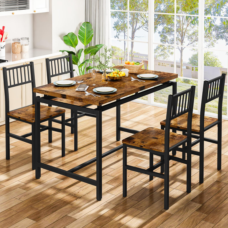 Ensemble de table de salle à manger rustique 5 pièces brun et noir pour 4 personnes