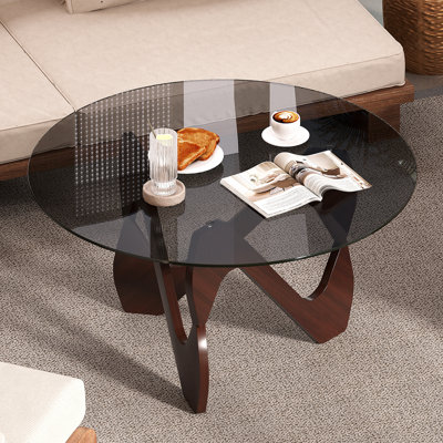 Table basse ronde avec pieds en bois massif, table minimaliste pour le salon
