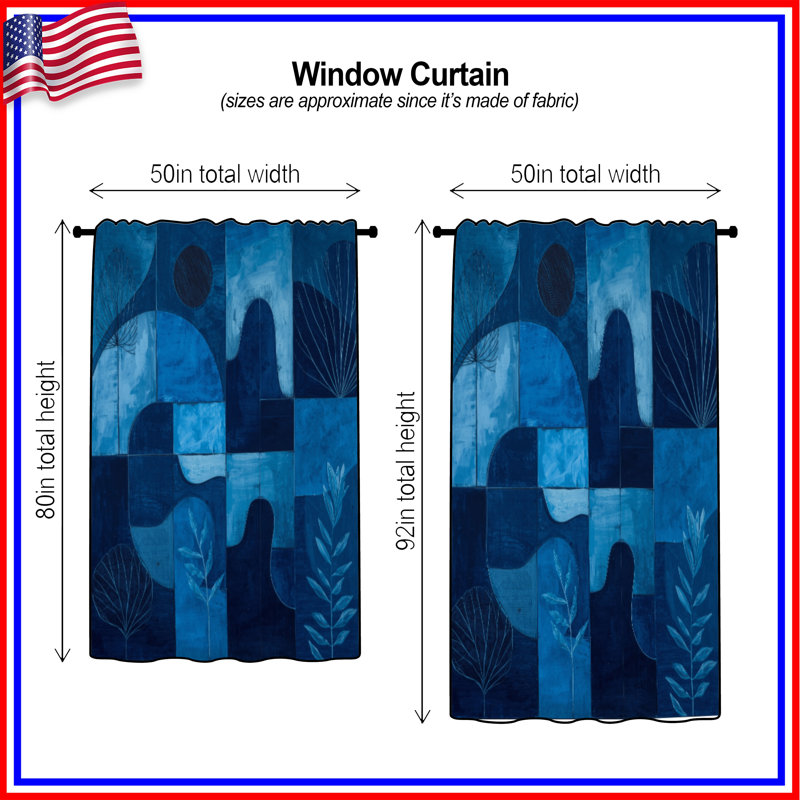 Rideaux à motifs géométriques bleus abstraits, voilages et voilages abstraits - 1 panneau, 50 po x 92 po - 1 panneau