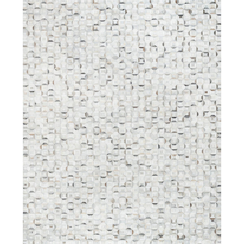 Cowhide Geometric Area Rug in Silver