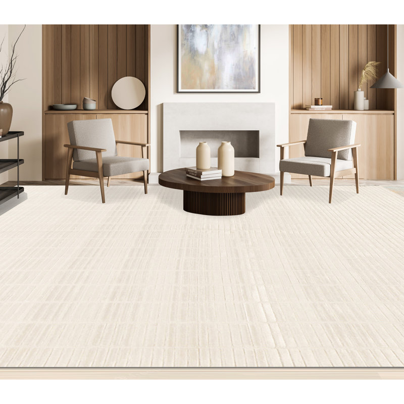 Striped Area Rug in Ivory, Rectangle 6' x 7'9"