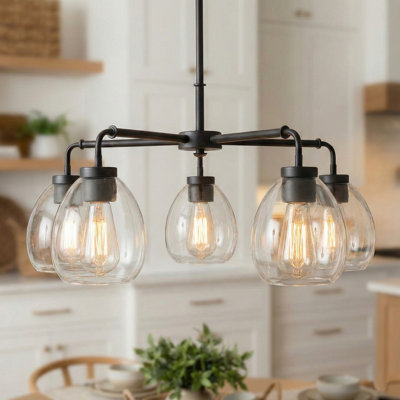 Lustre 5 lumières avec globes en verre transparent 27 po Dawes