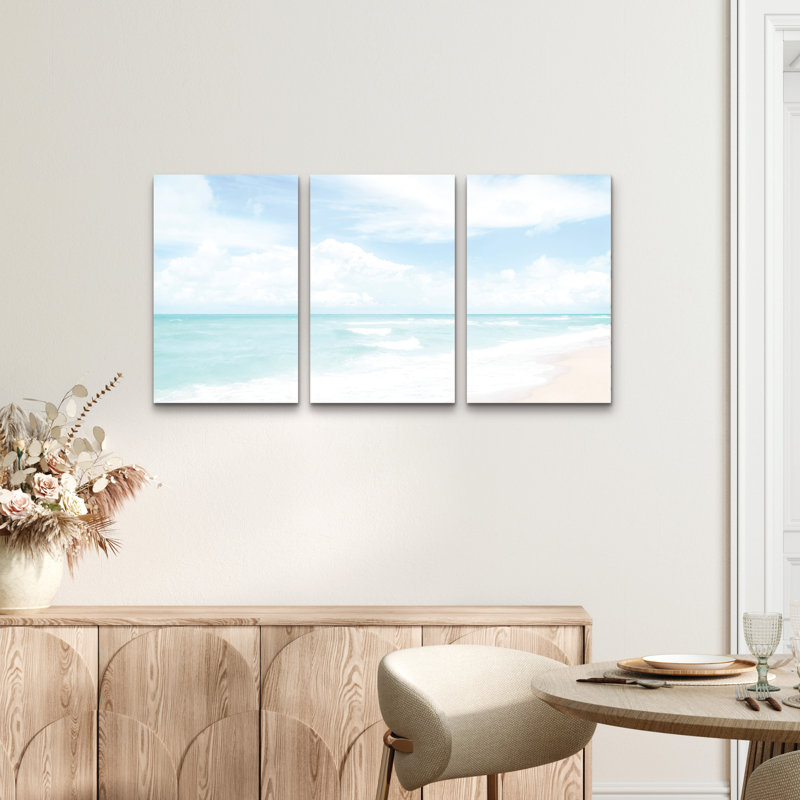 Ensemble de 3 panneaux - Elena Chukhlebova «Hawaiian Beach», art mural sur toile pour le salon, la chambre à coucher ou le bureau 