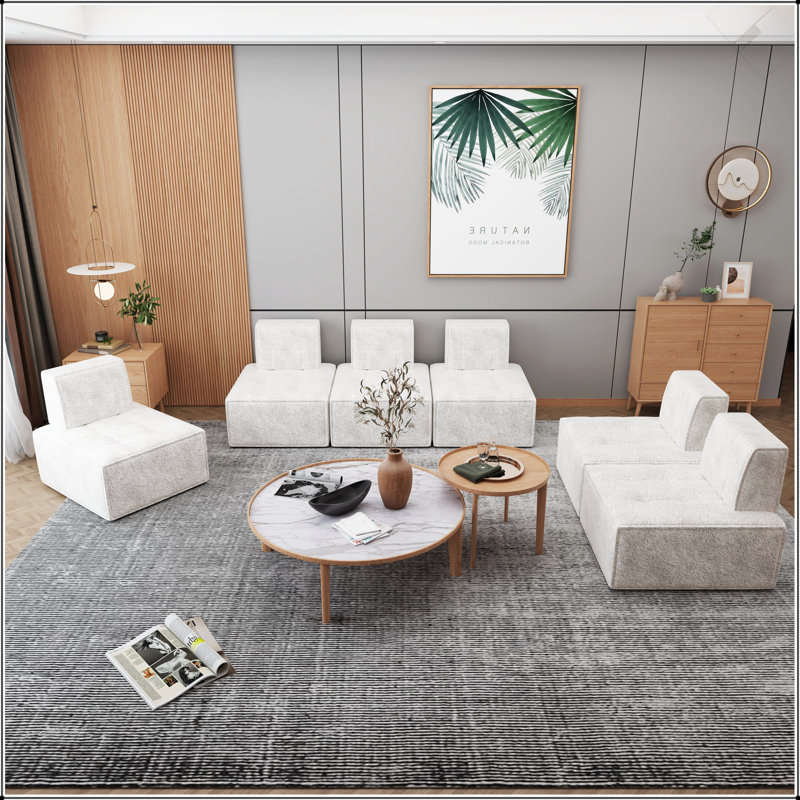 Canapé modulaire en sherpa, configurations personnalisables pour le salon, la chambre à coucher, le bureau et les petits espaces, beige