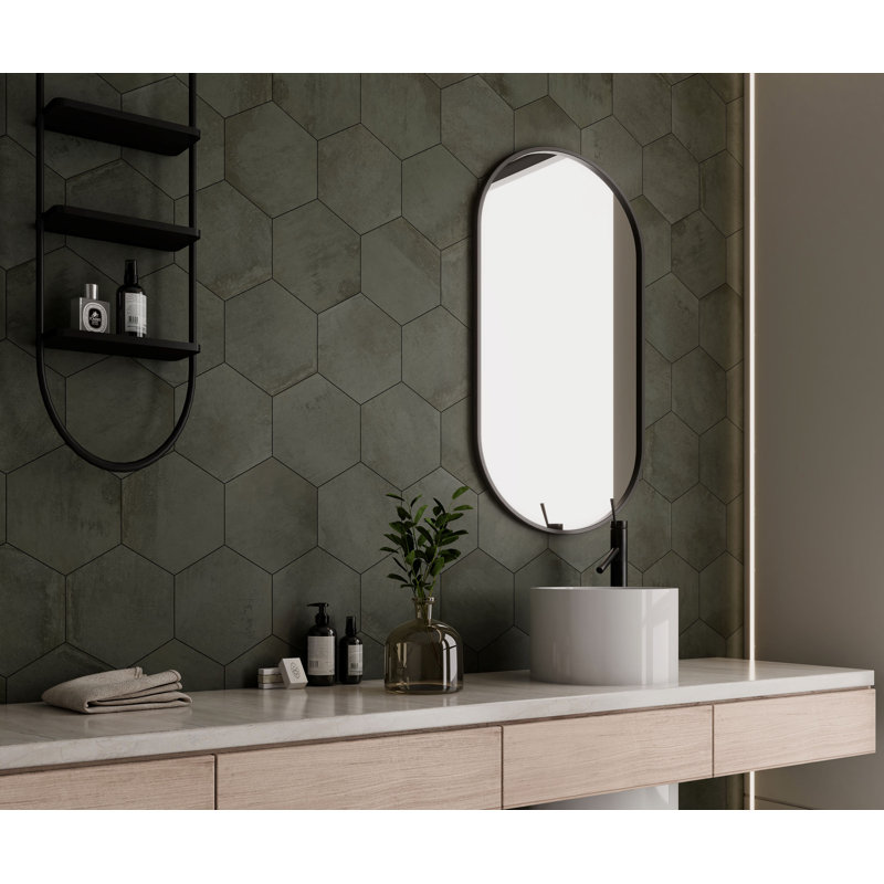 Arcadien 9 po x 10 po Carrelage imitation pierre Hexagon, Noir mat
