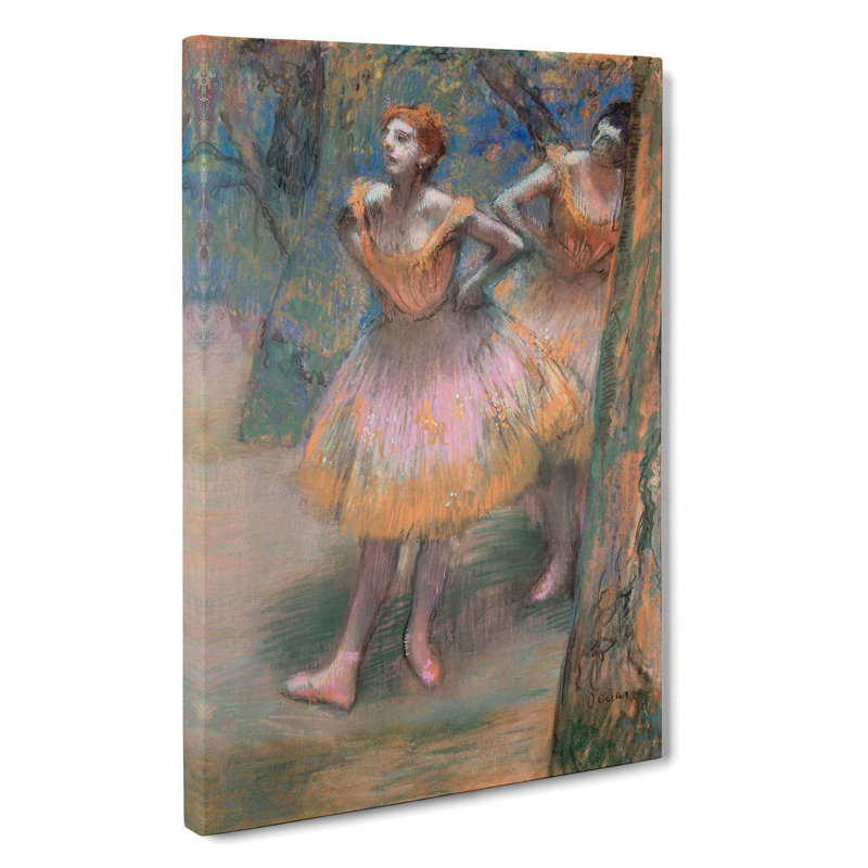 Two Ballet Ballerina Dancers In Pink And Orange by Edgar Degas - Wrapped Canvas Painting, 50cm H x 35cm W x 3cm D