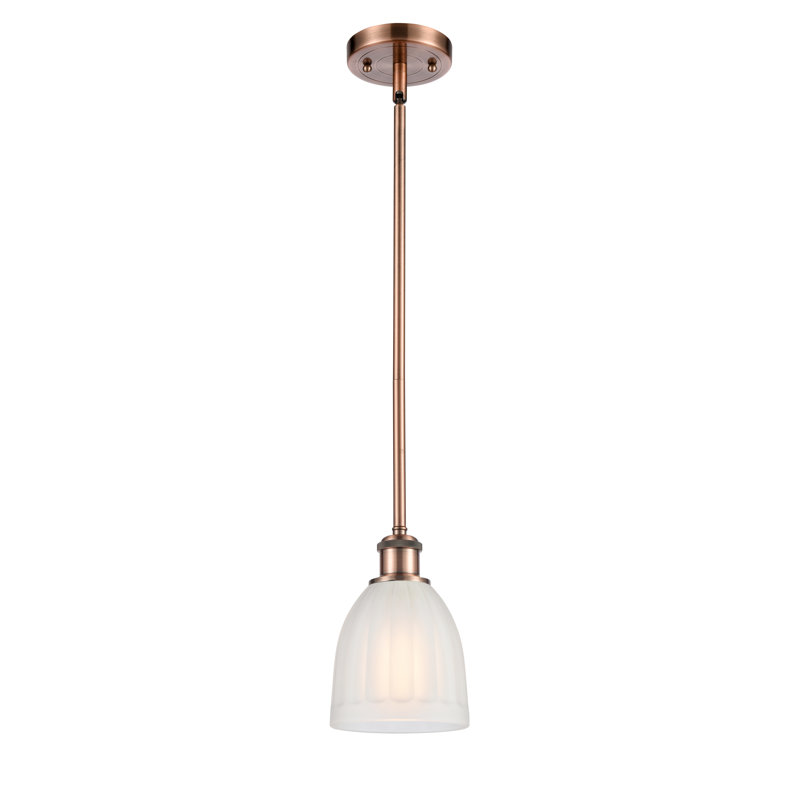 Luminaire suspendu en forme de cloche à 1 lumière Dunder, Ampoule non incluse, Blanc, Cuivre antique