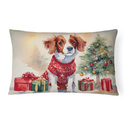 Brittany Spaniel Christmas Fabric Decorative Pillow