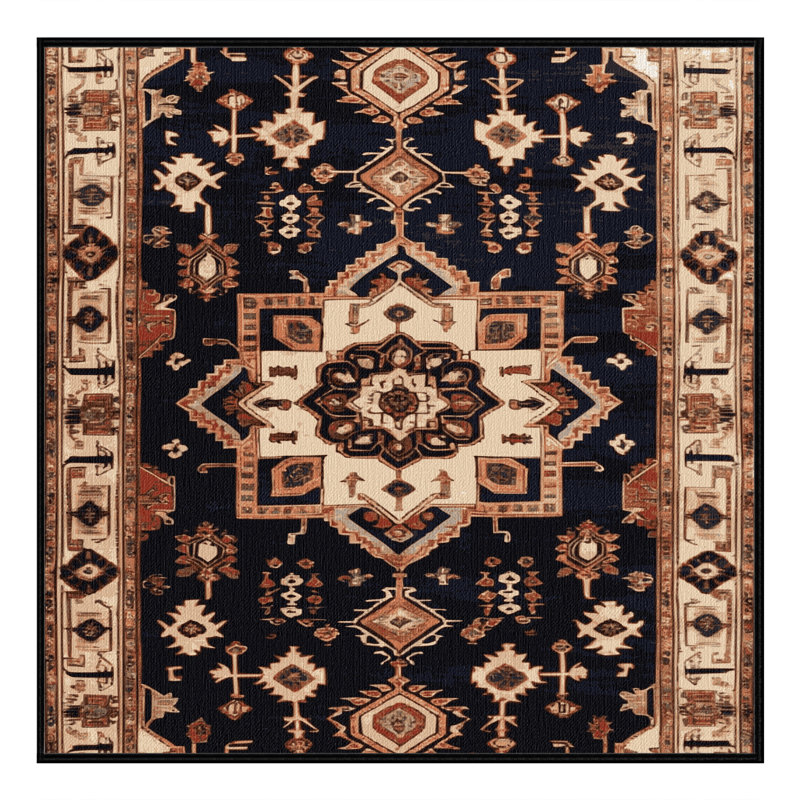 Tapis persan noir lavable à la machine, Carré 7 pi