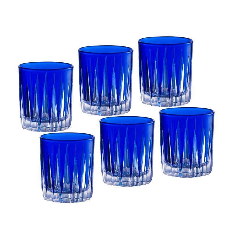 Colored Shot Glass - Blue (Cobalt)  Liquor Glasses - Set of 6 - 2.6 oz., Made in Europe, Blue