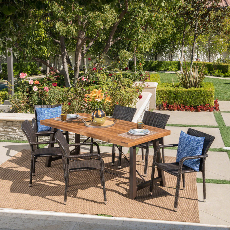 Lilley 6 - Person Wicker Patio Dining Set with Rectangular Table
