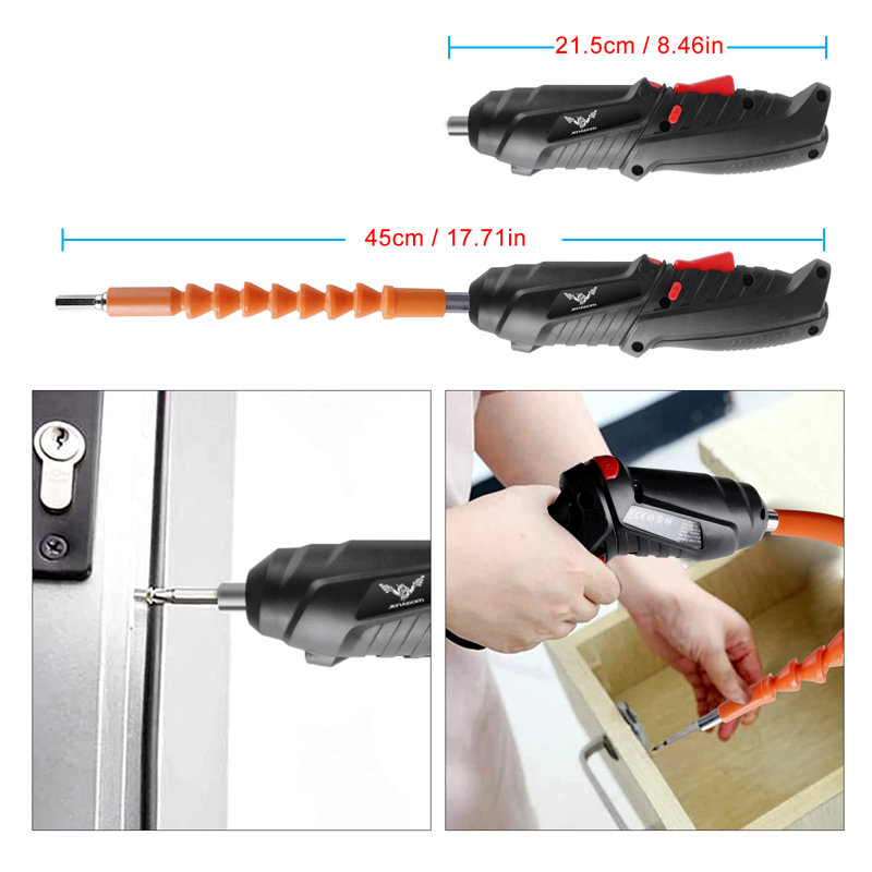  14 in 1 Electric Screwdriver Cordless Rechargeable Set 3.6V Drill 3.5N·m Max Torque Rotatable Electric Drill Screwdriver, with LED Light Multi-Angle Work for Home Office DIY Tools (Black)