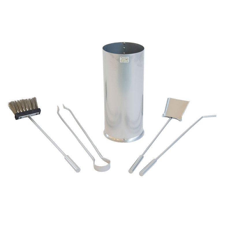 Peter 5 Piece Wrought Iron Fireplace Tool Set, Chrome
