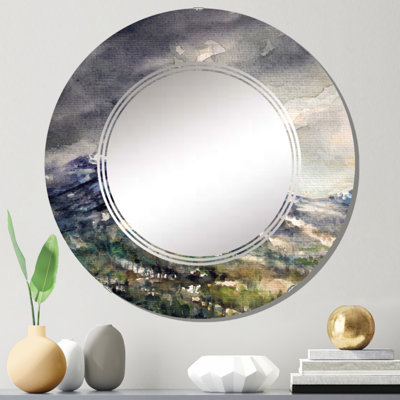 Montagnes de montagne sous le ciel nocturne - Miroir mural rond traditionnel