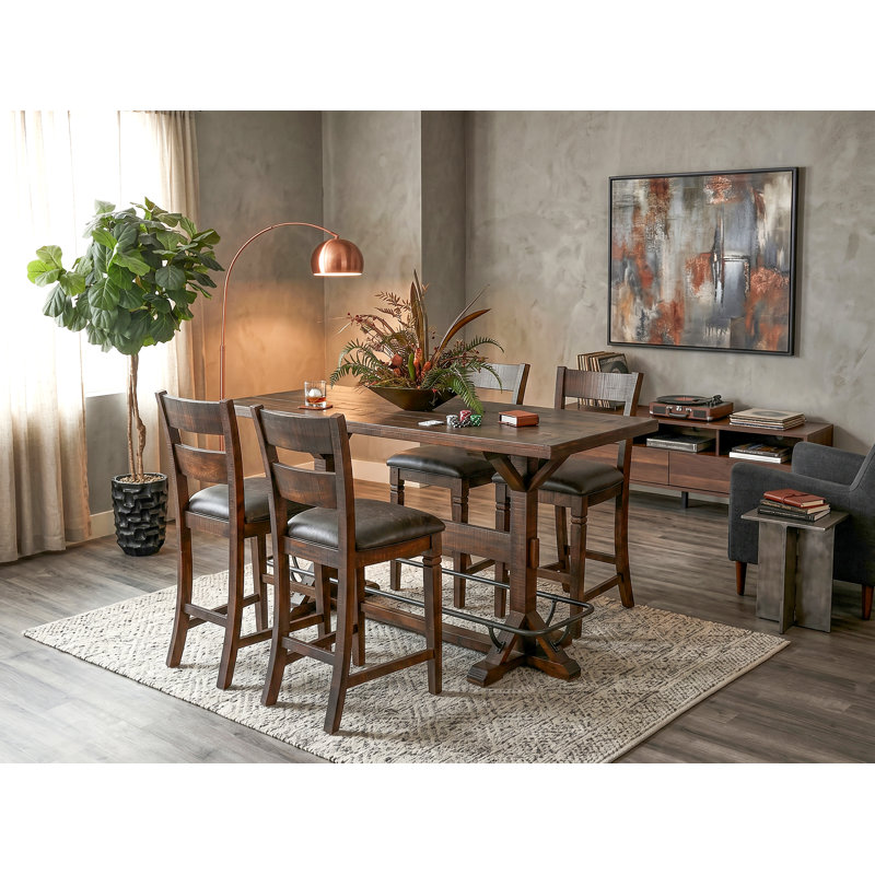Casia Rustic Mahogany Trestle-Base Counter Table with Metal Accents