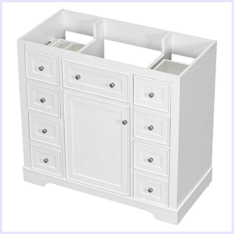 Meuble-lavabo moderne avec armoire et six tiroirs, Blanc