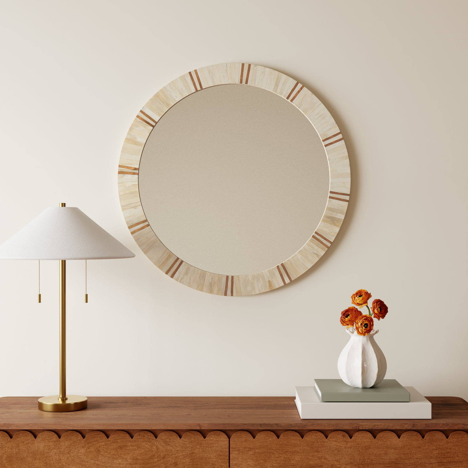 Brenham Solid Wood Round Wall Mirror