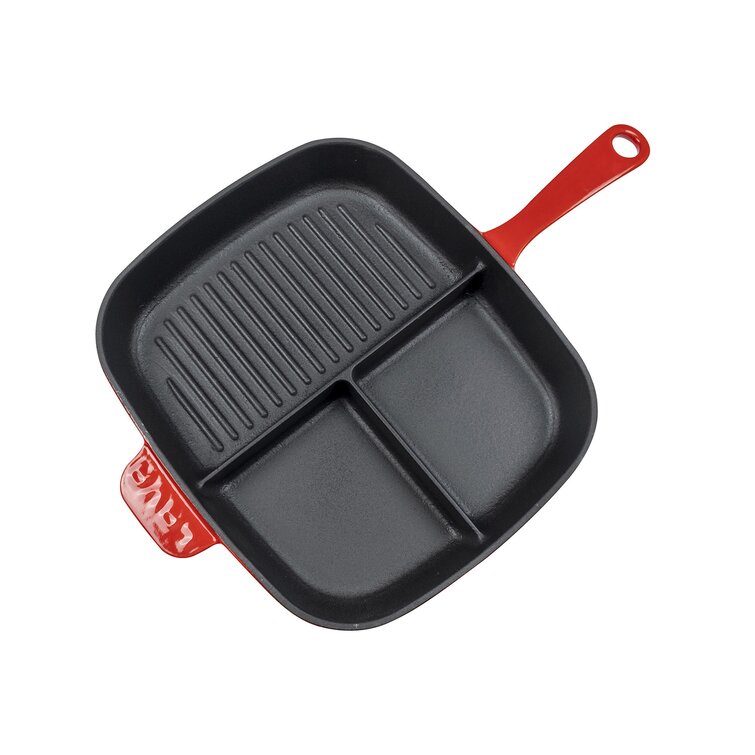 LAVA CAST IRON Lava Enameled Cast Iron Skillet 10 inch-3-Compartment Frying  Grill Pan Self Handled Rectangle