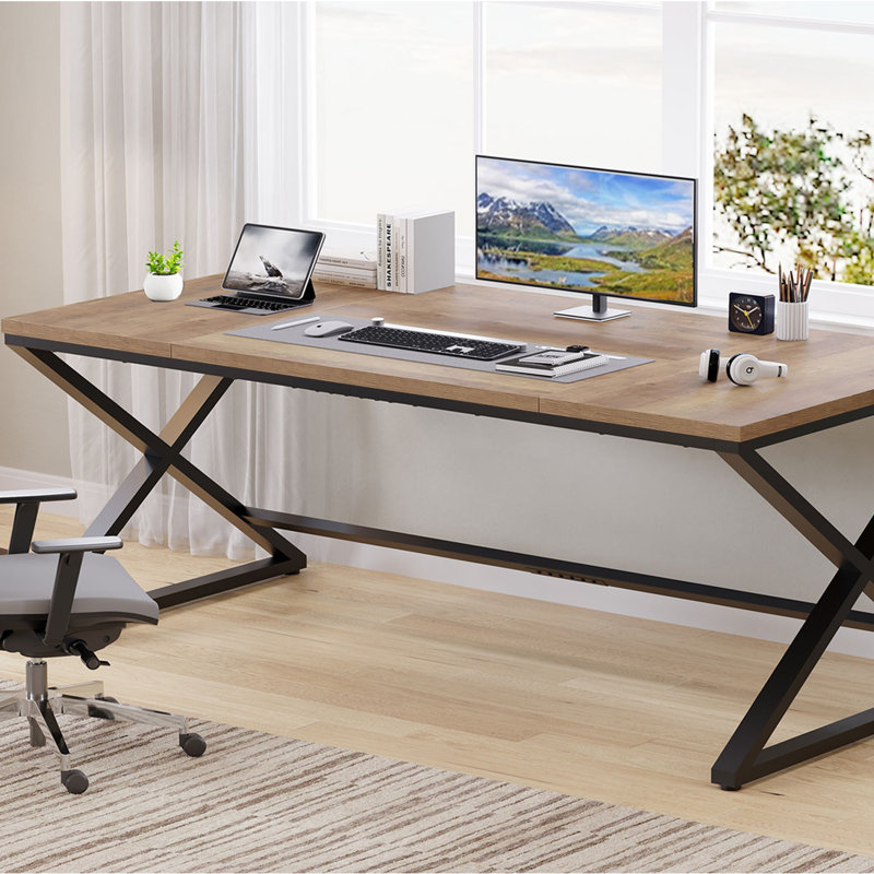 Writing Desk,Industrial Wood Metal Work Desk for Writing Study, Rustic Oak/Black